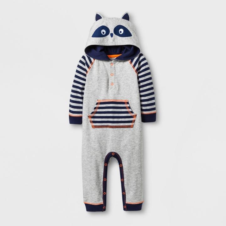 Baby Boys' Hooded Romper With Front Pocket - Cat & Jack Gray Newborn, Boy's
