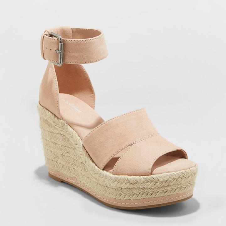 Women's Caroline Microsuede Ankle Strap Espadrille Wedge - Universal Thread Blush