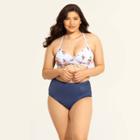 Women's Slimming Control Cinch Front Bikini Top - Beach Betty By Miracle Brands Blue Stripe Floral