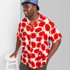 Adult Extended Size Floral Print Casual Fit Short Sleeve Button-down Shirt - Original Use White/floral
