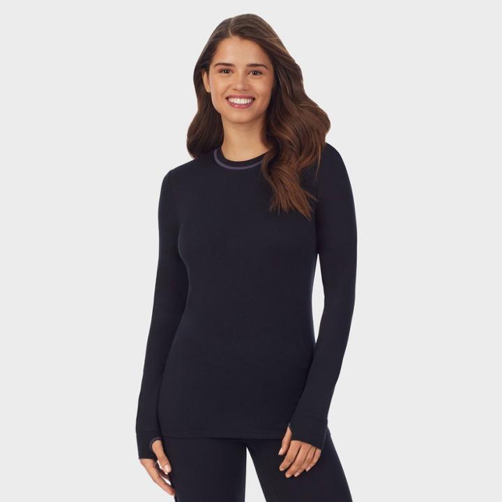 Warm Essentials By Cuddl Duds Women's Pro Warmth Thermal Crewneck Top - Black