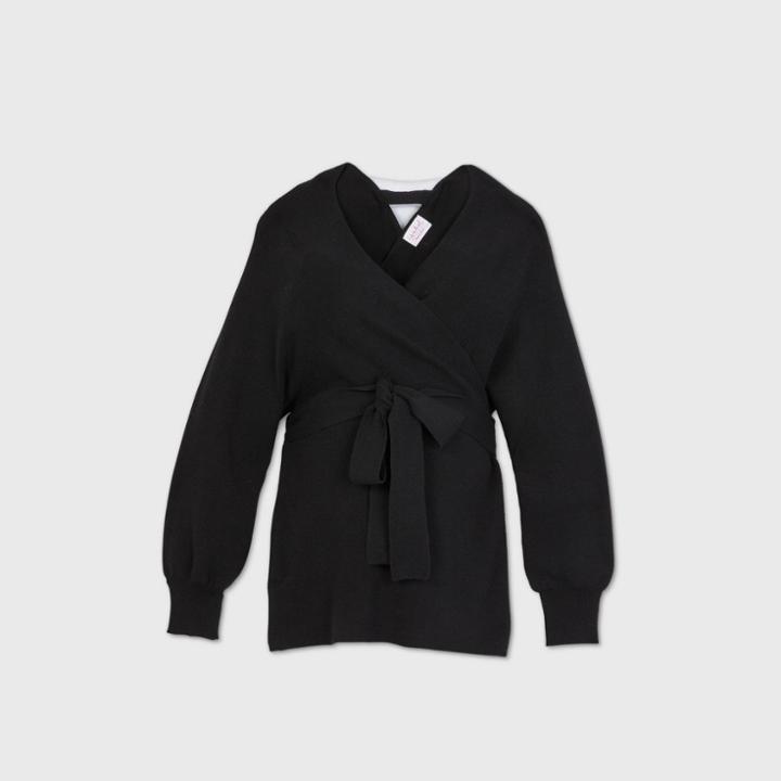 Maternity V-neck Tie-wrap Pullover Sweater - Isabel Maternity By Ingrid & Isabel Black