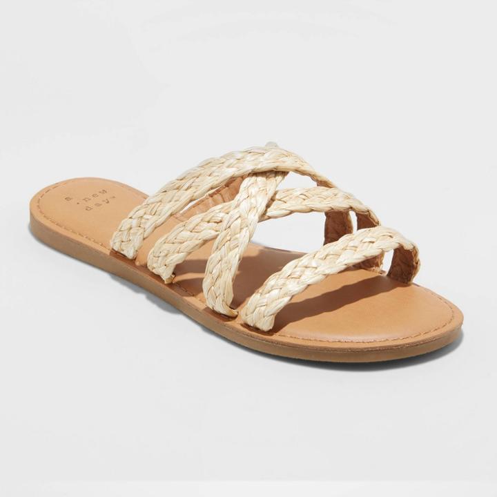 Women's Lalli Strappy Woven Slide Sandals - A New Day Natural