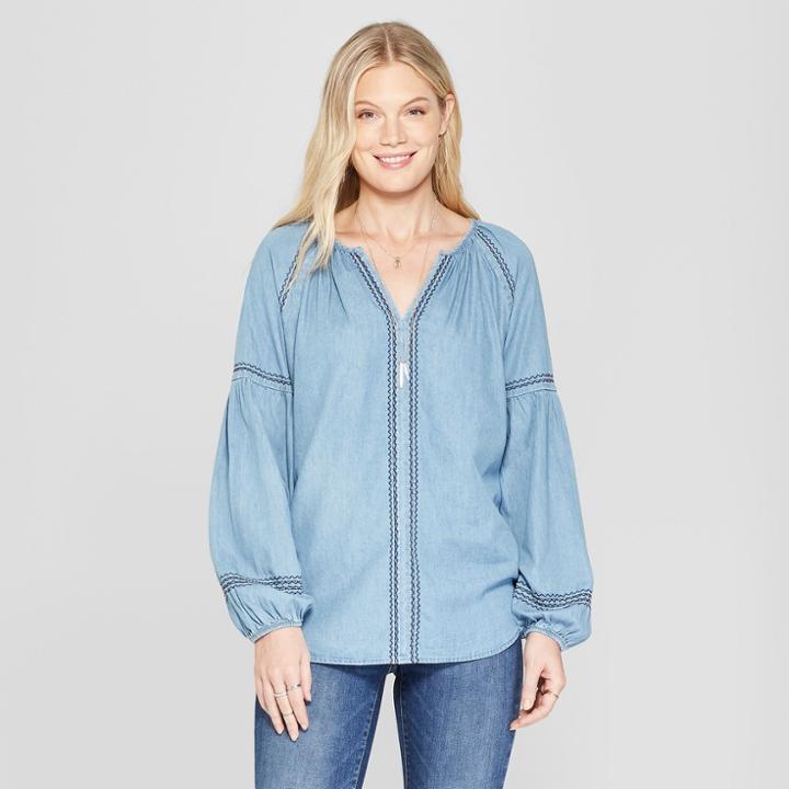 Women's Long Sleeve Tencel Popover Top - Knox Rose