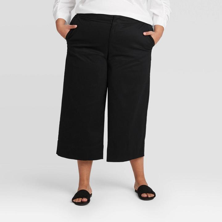 Women's Plus Size High-rise Cropped Wide Leg Pants - Prologue Black