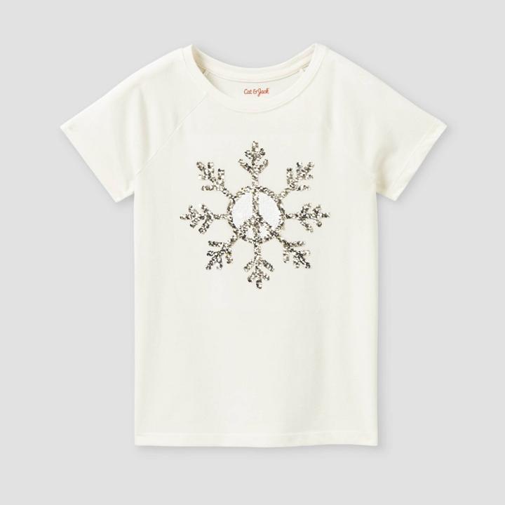 Girls' Long Sleeve 'snowflake' Flip Sequin T-shirt - Cat & Jack Cream
