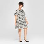 Women's Plus Size Floral Print Short Sleeve Brocade Mini Dress - Who What Wear Black