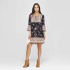 Women's Floral Print 3/4 Sleeve V-neck Shift Midi Dress - Knox Rose Mid Night Blue