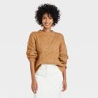 Women's Crewneck Cable Stitch Pullover Sweater - A New Day Rust
