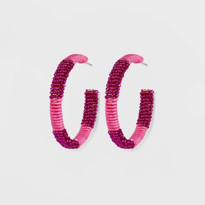 Sugarfix By Baublebar Textured Beaded Hoop Statement Earrings - Pink
