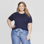 Women's Plus Size Short Sleeve Crewneck Rib T-shirt - Ava & Viv Navy (blue)