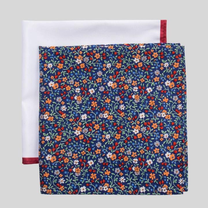 Men's Charles Floral Print Pocket Square Set - Goodfellow & Co Blue One Size,