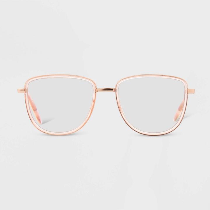 Women's Shiny Metal Square Blue Light Filtering Reading Glasses - Universal Thread Tan