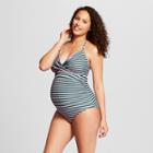 Maternity Striped Wrap Halter One Piece Swimsuit - Isabel Maternity By Ingrid & Isabel Pink/olive