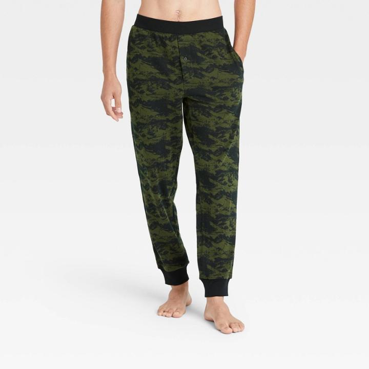 Men's Big & Tall Camo Print Knit Jogger Pajama Pants - Goodfellow & Co Fern Green