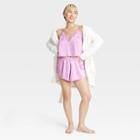 Women's Satin Lace Trim Tank And Shorts Pajama Set - Colsie Light Purple
