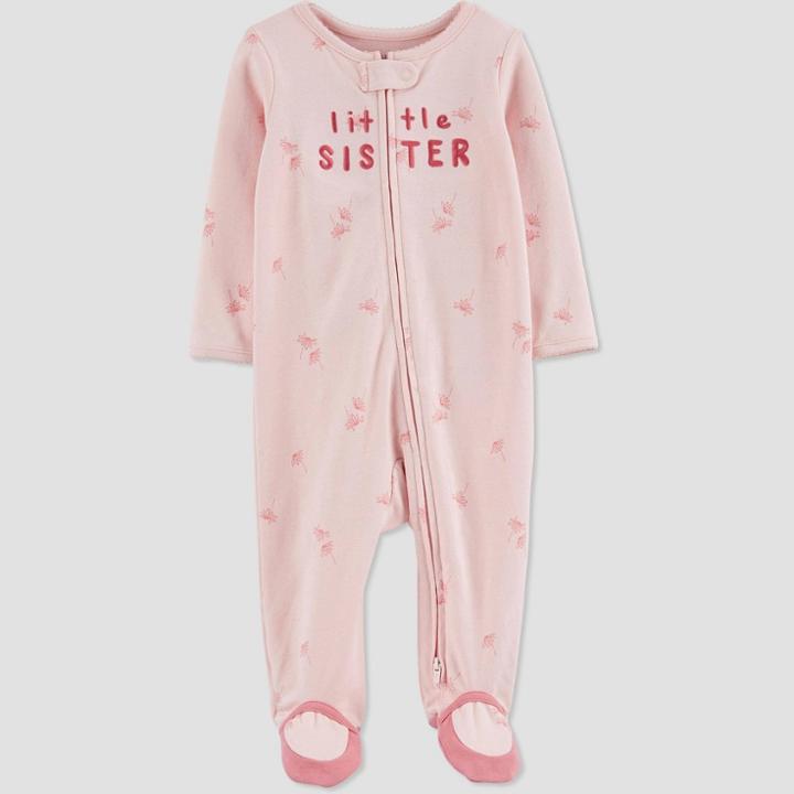 Baby Girls' 'little Sister' Floral Footed Pajama - Just One You Made By Carter's Pink Newborn