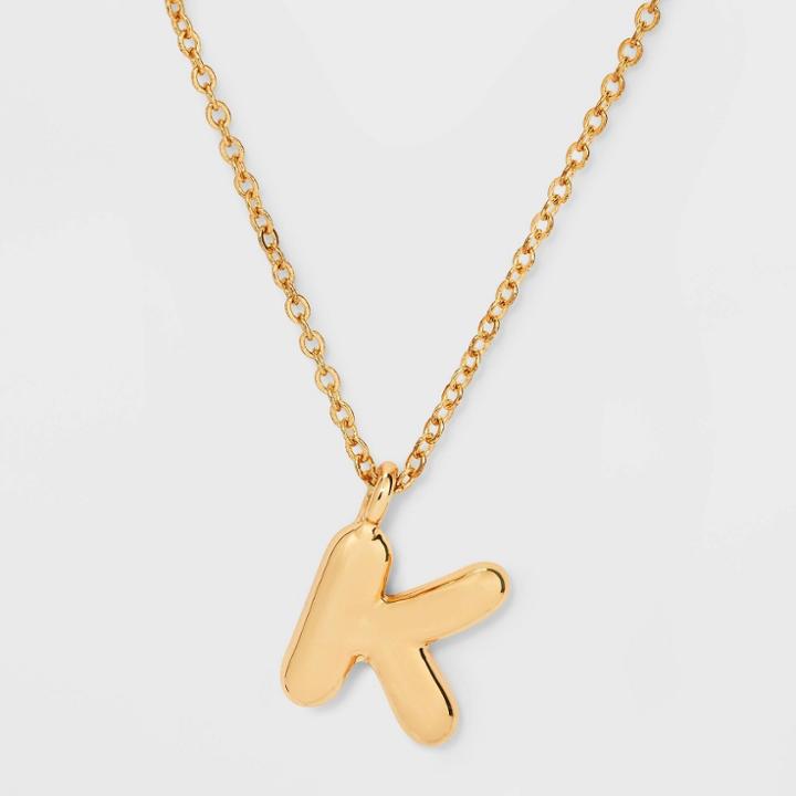 Puffy Initial Charm 'k' Pendant Necklace - Wild Fable Gold