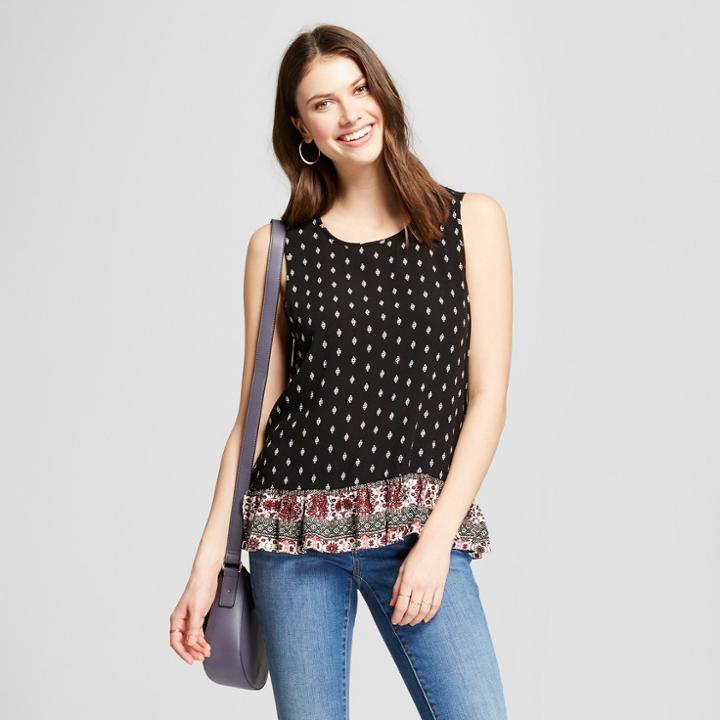 Women's Border Print Ruffle Tank - Knox Rose Black Print