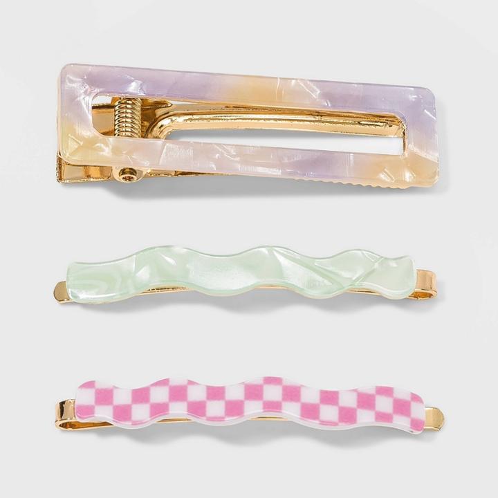 Checkered Bobby And Square Salon Clip Set 3pc - Wild Fable