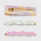 Checkered Bobby And Square Salon Clip Set 3pc - Wild Fable