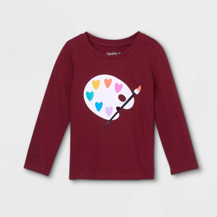 Toddler Girls' Paint Palette Long Sleeve Graphic T-shirt - Cat & Jack Burgundy