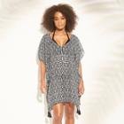 Women's Lattice Back Chiffon Kaftan Cover Up Dress - Kona Sol Black Print