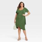 Women's Plus Size Short Sleeve Knit Wrap Dress - Ava & Viv Green