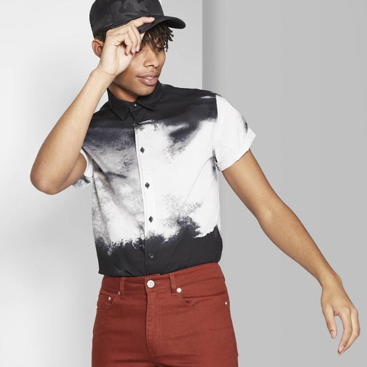 Men's Printed Short Sleeve Button-down Shirt - Original Use Black