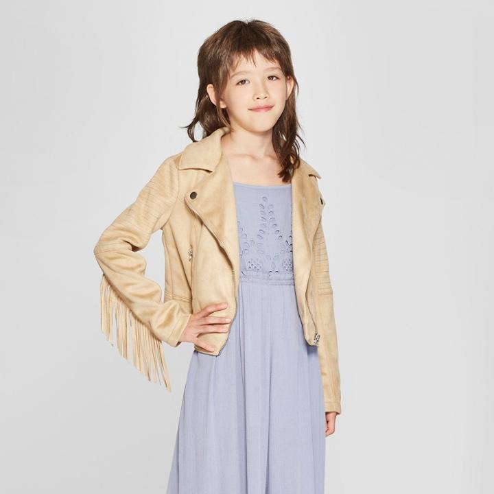 Girls' Faux Suede Moto Jacket - Art Class Craft Brown