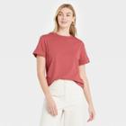 Women's Short Sleeve Cuff T-shirt - A New Day Dark Pink