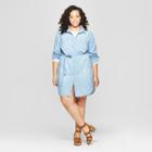 Women's Plus Size Long Sleeve Collared Denim Shirt Dress - Universal Thread