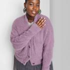 Women's Plus Size Fuzzy Cropped Button-front Cardigan - Wild Fable Soft Amethyst 2x, Size: