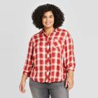 Women's Plus Size Plaid Long Sleeve Collared Button-down Top - Universal Thread Red 1x, Women's,