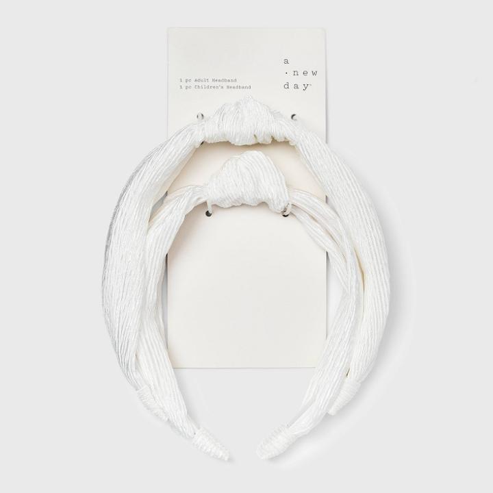 Crinkle Top Knot Headband Set 2pc - A New Day White
