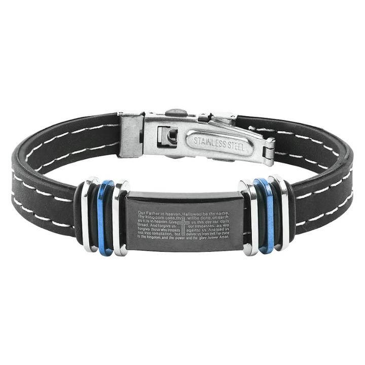 Men's West Coast Jewelry Bluetone Two-tone Stainless Steel Lord's Prayer Id Plate Rubber Bracelet, Black/silver