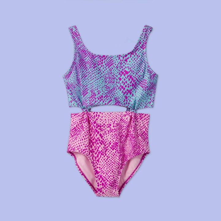Girls' Snake Print One Piece Swimsuit - More Than Magic Purple