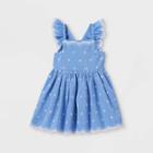 Toddler Girls' Chambray Ruffle Sleeve Embroidered Dress - Cat & Jack Blue