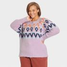 Women's Plus Size Crewneck Sweater - A New Day Purple Fair Isle