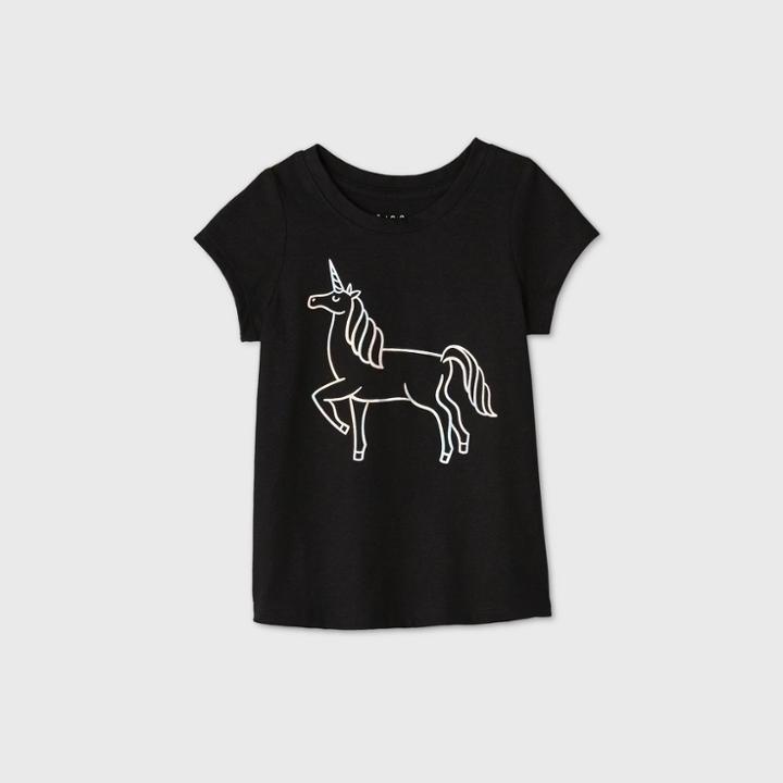 Toddler Girls' Unicorn Graphic With Shine Short Sleeve T-shirt - Cat & Jack Black