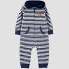 Baby Boys' 1pc French Terry Stripe Bear Hood Jumpsuit - Just One You Made By Carter's Blue