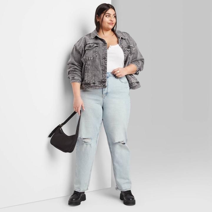 Women's Plus Size Super-high Rise Distressed Straight Jeans - Wild Fable