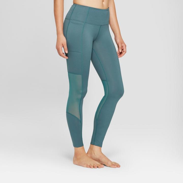 Women's Comfort High-rise 7/8 Leggings With Mesh Panel And Side Pockets - Joylab Mediterranean Blue