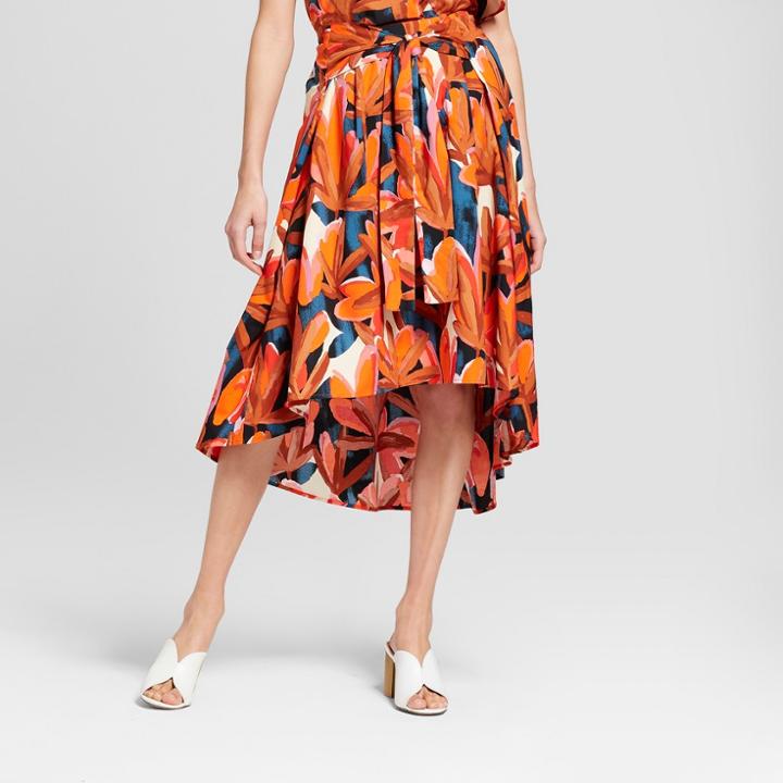 Women's Tropical Print Tie Front Midi Skirt - Who What Wear Orange/blue 8, Orange/blue Tropical Print