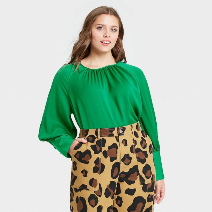 Women's Plus Size Balloon Long Sleeve High Cuff Blouse - Who What Wear Green