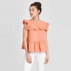 Women's Cap Sleeve Crewneck Ruffle Tank Top - Universal Thread Orange