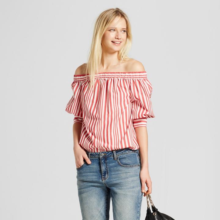 Women's 3/4 Sleeve Menswear Bardot Top - Who What Wear Red