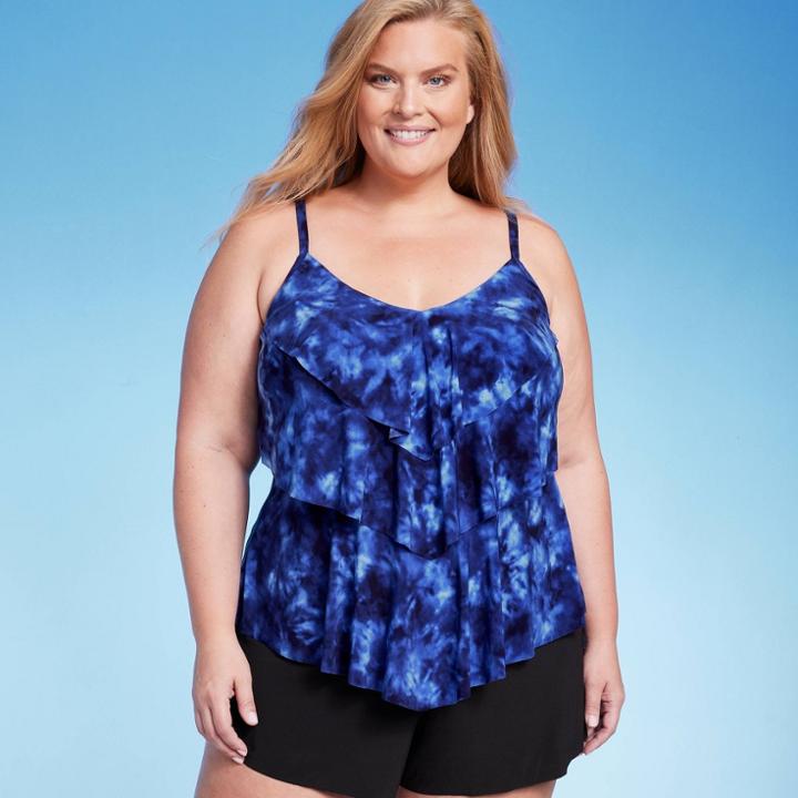 Women's Tiered Tankini Top - Aqua Green Blue X