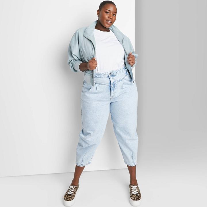 Women's Plus Size Super-high Rise Taper Balloon Leg Jeans - Wild Fable Denim Light Acid Wash