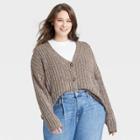 Women's Plus Size Ribbed Cardigan - A New Day Brown